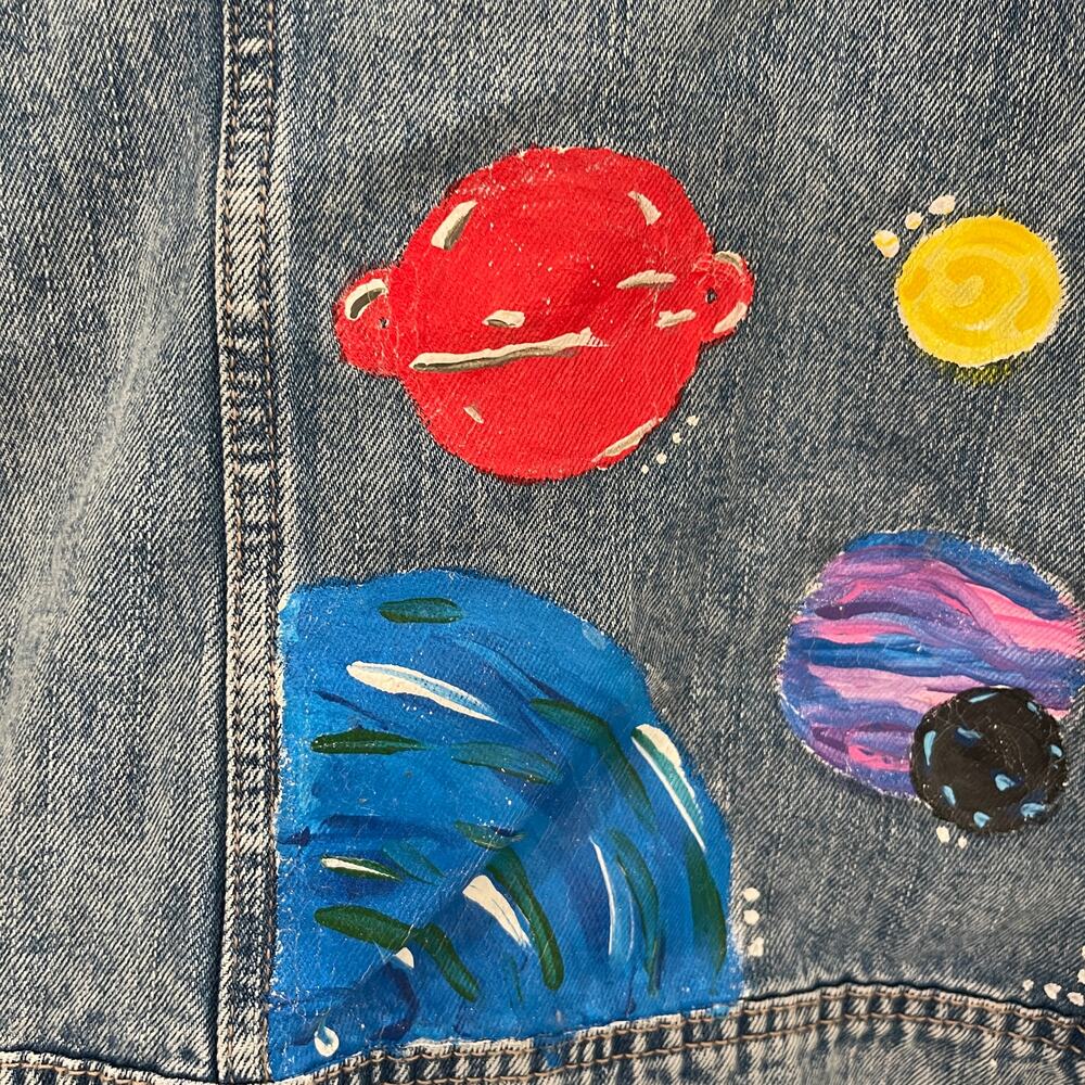 Distressed Handpainted Oversized Denim Jacket Solar System - Picture 5 of 6